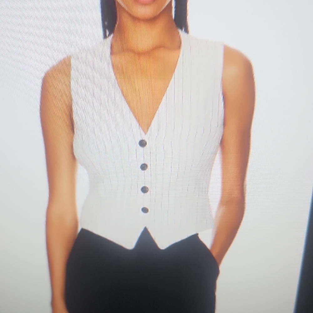 Rag & Bone White Pinstripe Priya Ponte Buttoned Vest Top Size 8